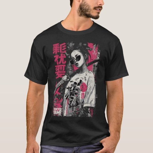 東京ヤミ - 日本のタイポグラフィーを持つ影の戦士女性 Tシャツ (正面)