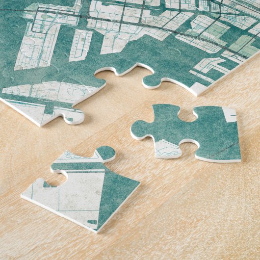東京地図の青いヴィンテージの水彩画 ジグソーパズル (側面)