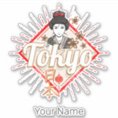 東京市レトロ芸者ヴィンテージ花 シール (正面)