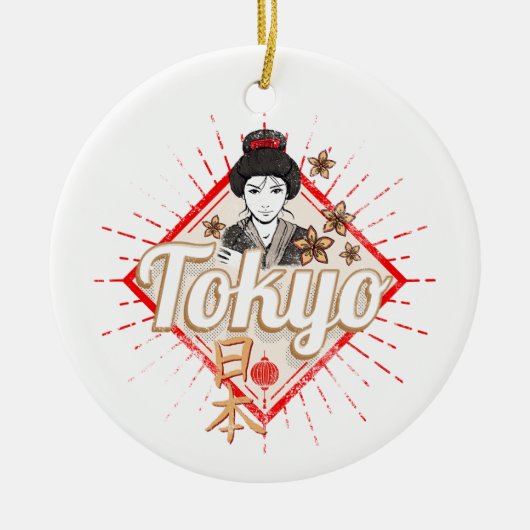 東京市レトロ芸者ヴィンテージ花 セラミックオーナメント (正面)