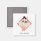 東京市レトロ芸者ヴィンテージ花 マグネット (正面/裏面)