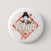 東京市レトロ芸者ヴィンテージ花 缶バッジ (正面)