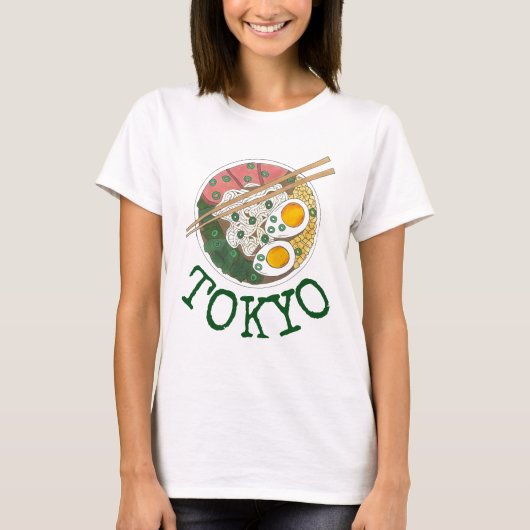 東京市日本の食ラーメン麺スープ Tシャツ (正面)