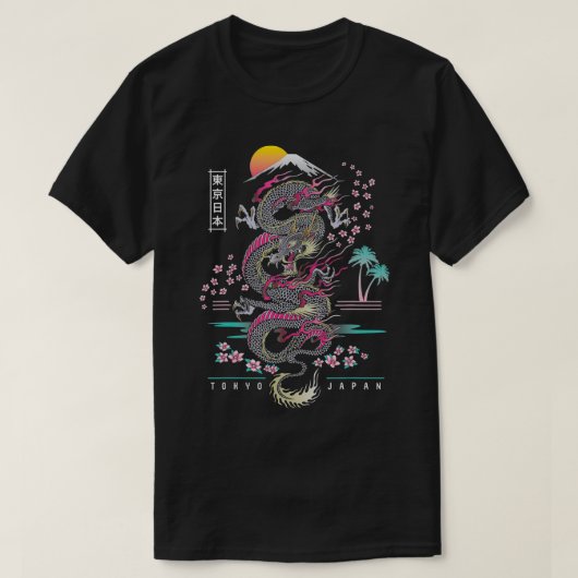 東京日本のドラゴンアジアンインスパイアネオン80 Tシャツ (デザイン正面)