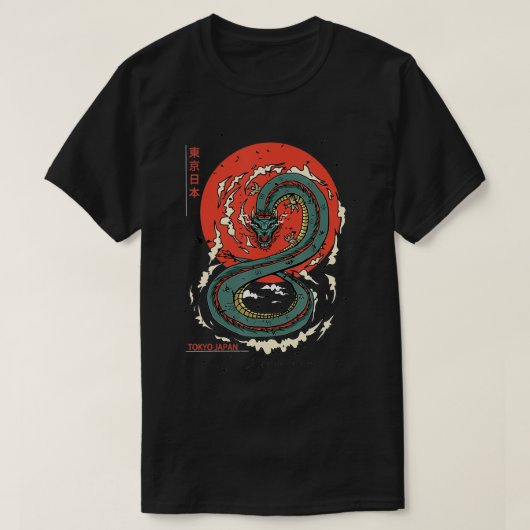 東京日本のドラゴンアジアヴィンテージタトゥーネオン Tシャツ (デザイン正面)