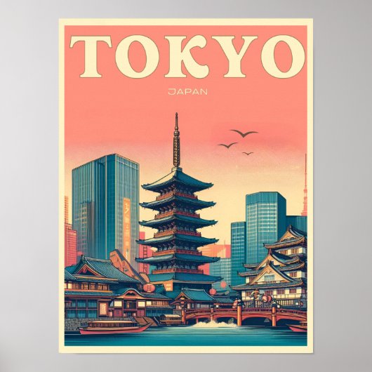 東京日本の旅行ヴィンテージ ポスター (正面)