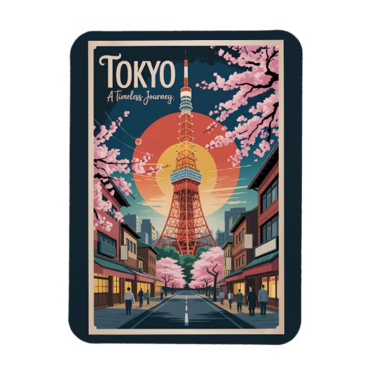 東京日本イラスト旅行アートヴィンテージ マグネット (縦)