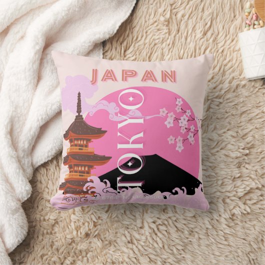 東京日本レトロ旅行芸術ピンク クッション (ブランケット)