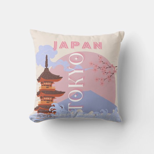東京日本レトロ旅行芸術ピンク クッション (正面)