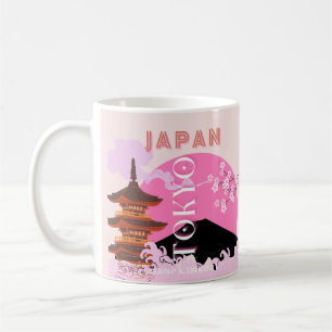 東京日本レトロ旅行芸術ピンク コーヒーマグカップ