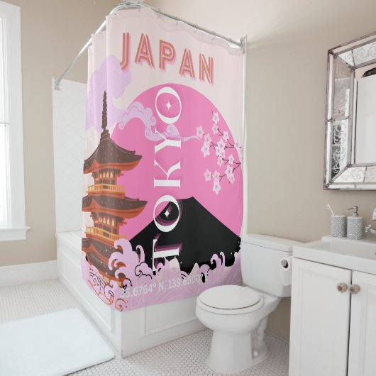 東京日本レトロ旅行芸術ピンク シャワーカーテン (インサイチュ)