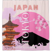 東京日本レトロ旅行芸術ピンク シャワーカーテン (正面)