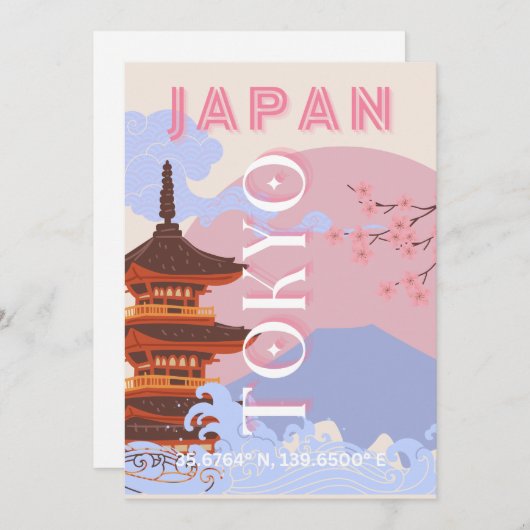 東京日本レトロ旅行芸術ピンク シーズンカード (正面/裏面)