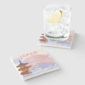 東京日本レトロ旅行芸術ピンク ストーンコースター (横)