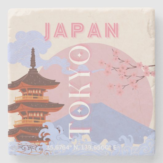 東京日本レトロ旅行芸術ピンク ストーンコースター (正面)