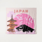 東京日本レトロ旅行芸術ピンク タペストリー (正面(横))