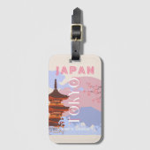 東京日本レトロ旅行芸術ピンク ラゲッジタグ (正面縦)