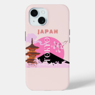 東京日本レトロ旅行芸術ピンク iPhone 15ケース