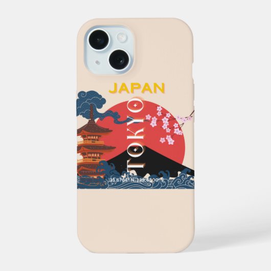 東京日本レトロ旅行芸術 iPhone 15ケース (裏面)