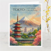 東京日本ヴィンテージスカイライン旅行グリーティングカード カード (黄色い花)