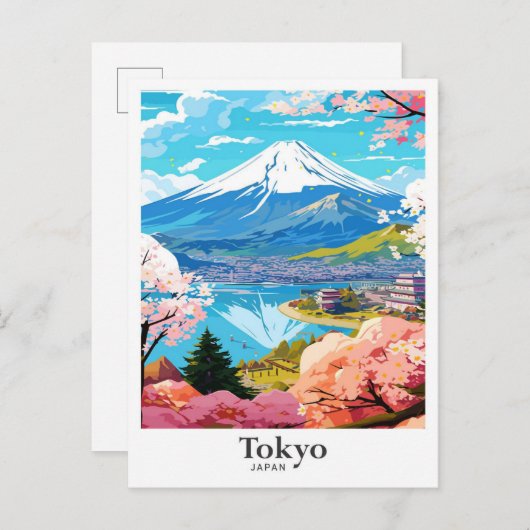 東京日本ヴィンテージ旅行ポトレイトイラストレーション ポストカード (正面/裏面)