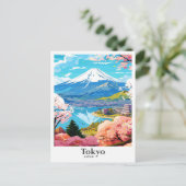 東京日本ヴィンテージ旅行ポトレイトイラストレーション ポストカード (スタンド正面)