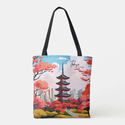 東京日本ヴィンテージ芸術旅行イラストレーション トートバッグ (裏面)