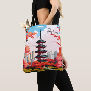 東京日本ヴィンテージ芸術旅行イラストレーション トートバッグ