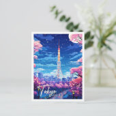 東京日本ヴィンテージ芸術旅行イラストレーション ポストカード (スタンド正面)