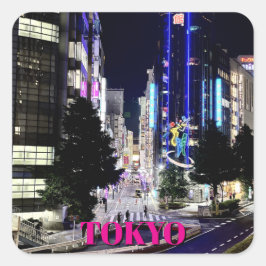 東京日本夜のネオンの光 スクエアシール