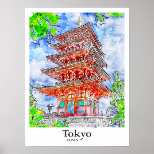 東京日本旅行水カラー手描き ポスター