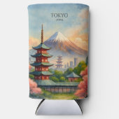 東京日本都市景観水彩お土産 スリム缶クーラー (正面)