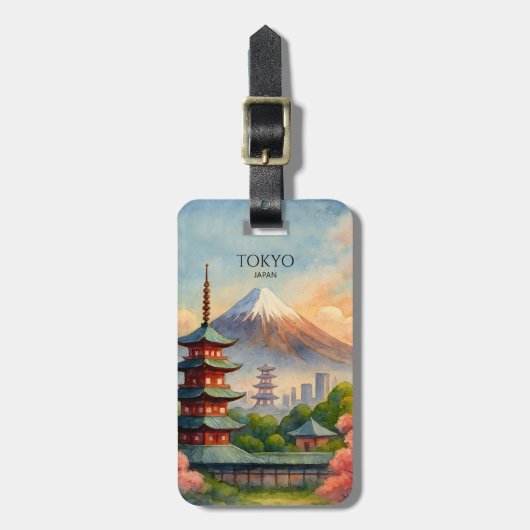 東京日本都市景観水彩お土産 ラゲッジタグ (正面縦)