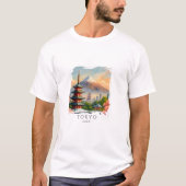 東京日本都市景観水彩お土産Tシャツ Tシャツ (正面)