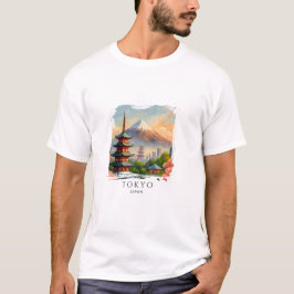 東京日本都市景観水彩お土産Tシャツ Tシャツ