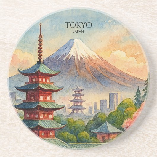 東京日本都市風景水彩お土産 コースター (正面)