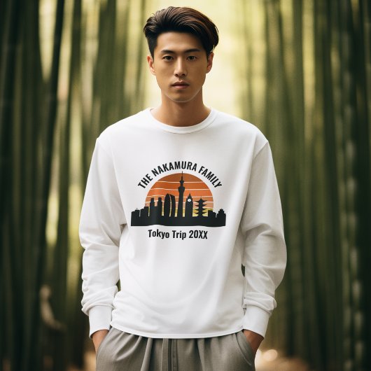 東京日本 日没 カスタマイズ ロングスリーブ Tシャツ