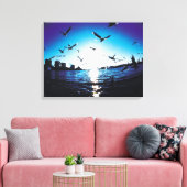 東京湾の空中魚眼レンズ キャンバスプリント (インサイチュ (リビング))