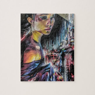 東京絵画の日本のな芸者女の子の通り ジグソーパズル