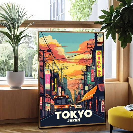 東京通りサンセット鮮やかアーバン日本のシティ フォトプリント