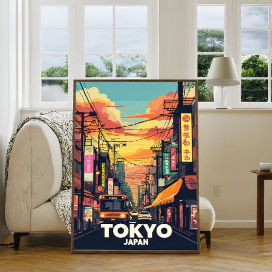 東京通りサンセット鮮やかアーバン日本のシティ フォトプリント