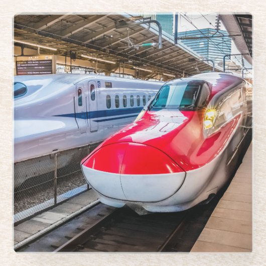 東京駅で新幹線2本 ガラスコースター (正面)