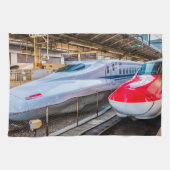 東京駅で新幹線2本 キッチンタオル (横)