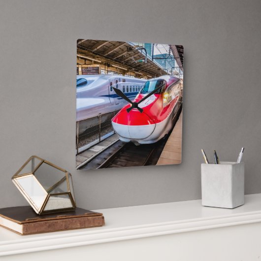 東京駅で新幹線2本 スクエア壁時計 (オフィス)