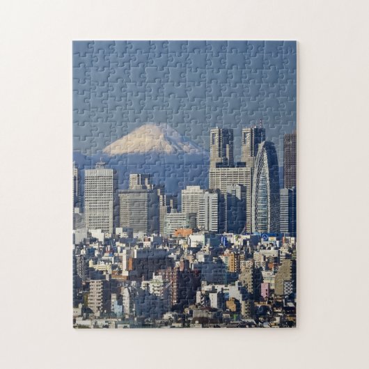 東京、新宿区のスカイライン、富士山 ジグソーパズル (縦)