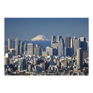 東京、新宿区のスカイライン、富士山、 フォトプリント
