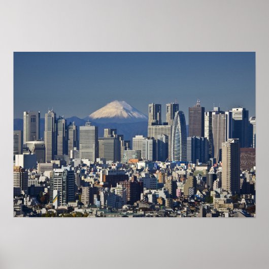 東京、新宿区のスカイライン、富士山、 ポスター (正面)