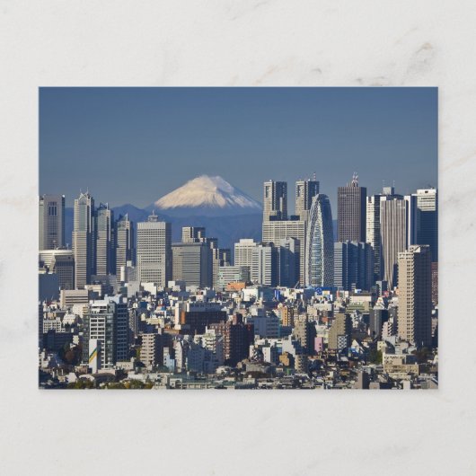 東京、新宿区のスカイライン、富士山、 ポストカード (正面)