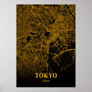 東京 – 日本金ゴールド市の地図 ポスター