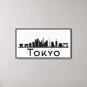 東京、日本 の黒く及び白い都市スカイライン キャンバスプリント